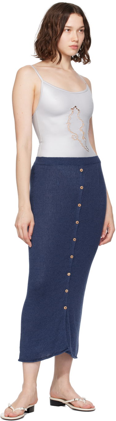 Пола Baserange Baserange Ribbed Knit Midi Skirt with Button Closure Тъмно синьо | SKDR-LI-SU25, 3