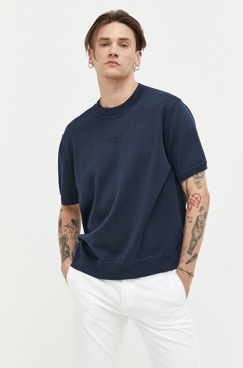 Тениска BOSS Cotton T-shirt Тъмно синьо | 50485284, 0