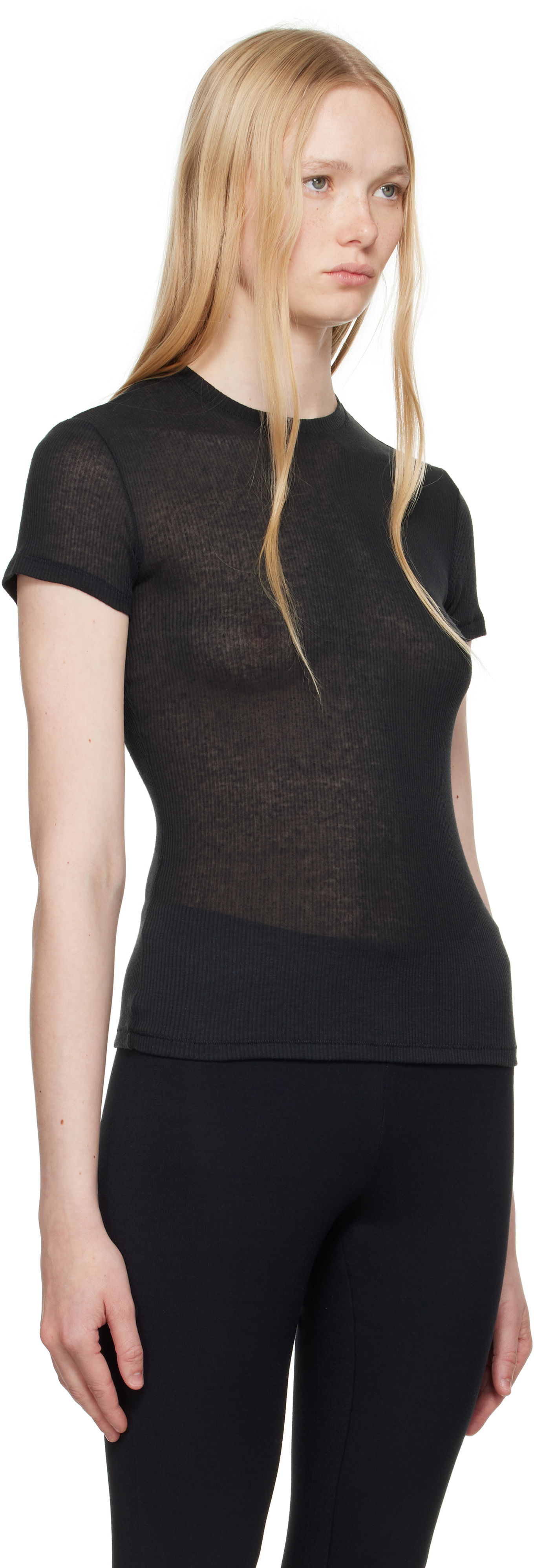 Тениска SKIMS SKIMS Sheer Cotton T-Shirt Черно | SS-STT-8234W, 1