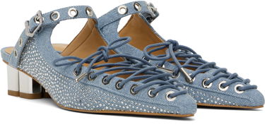 Кецове и обувки GANNI GANNI Denim Lace-Up Mules Синьо | S2926, 3