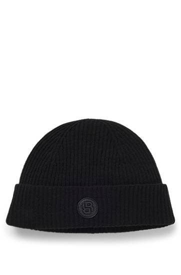 Шапка BOSS Wool-Cashmere Beanie Hat with Double B Monogram Черно | 50551237, 0