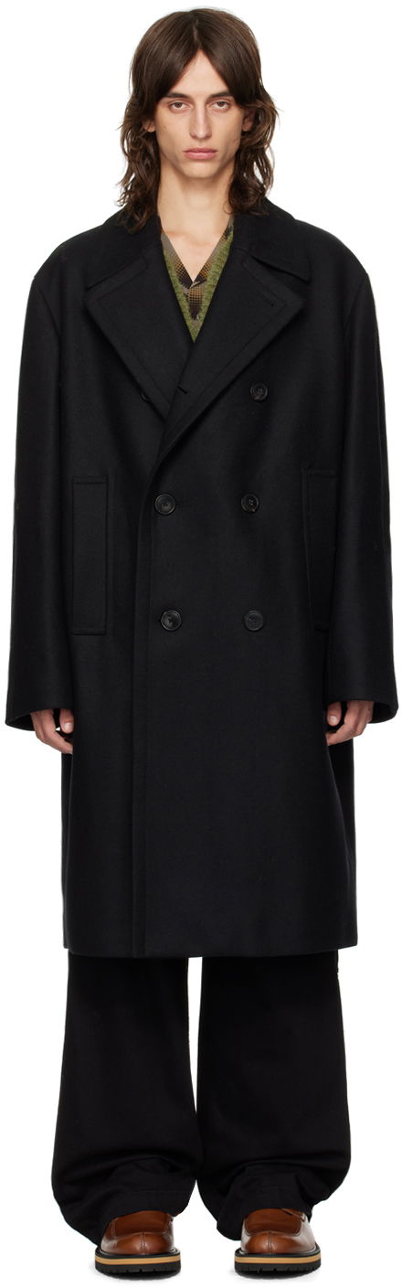 Палта Dries Van Noten Black Double-Breasted Coat Черно | 242-020220-9223