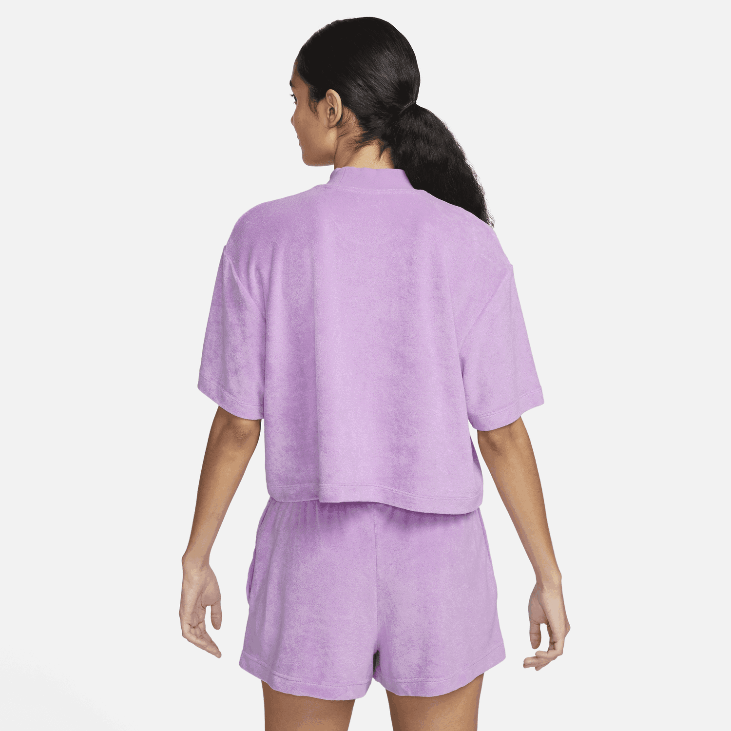 Съкратен топ Nike Cropped Terry Mock Neck Short Sleeve T-Shirt Лилаво | FJ4894-532, 1