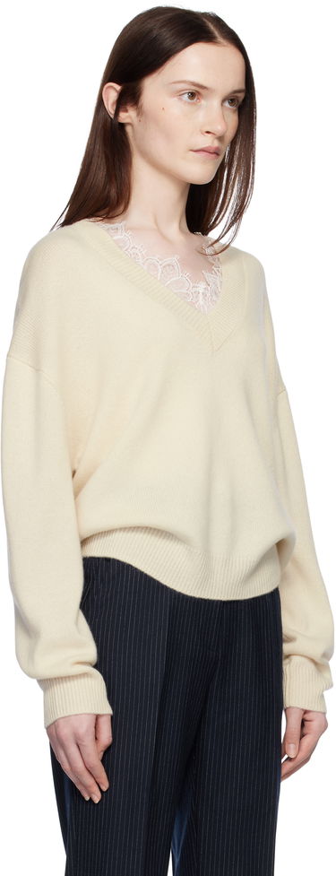 Пуловер Anine Bing ANINE BING Lee Lace-Trim V-Neck Sweater Бежово | A-09-3280-101, 1