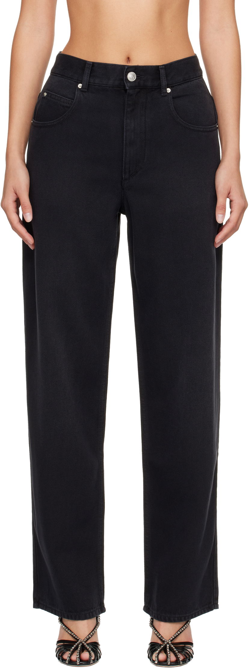 Дънки ISABEL MARANT Jenny High-Waisted Straight-Leg Jeans Черно | PA0590FA-B1H07I