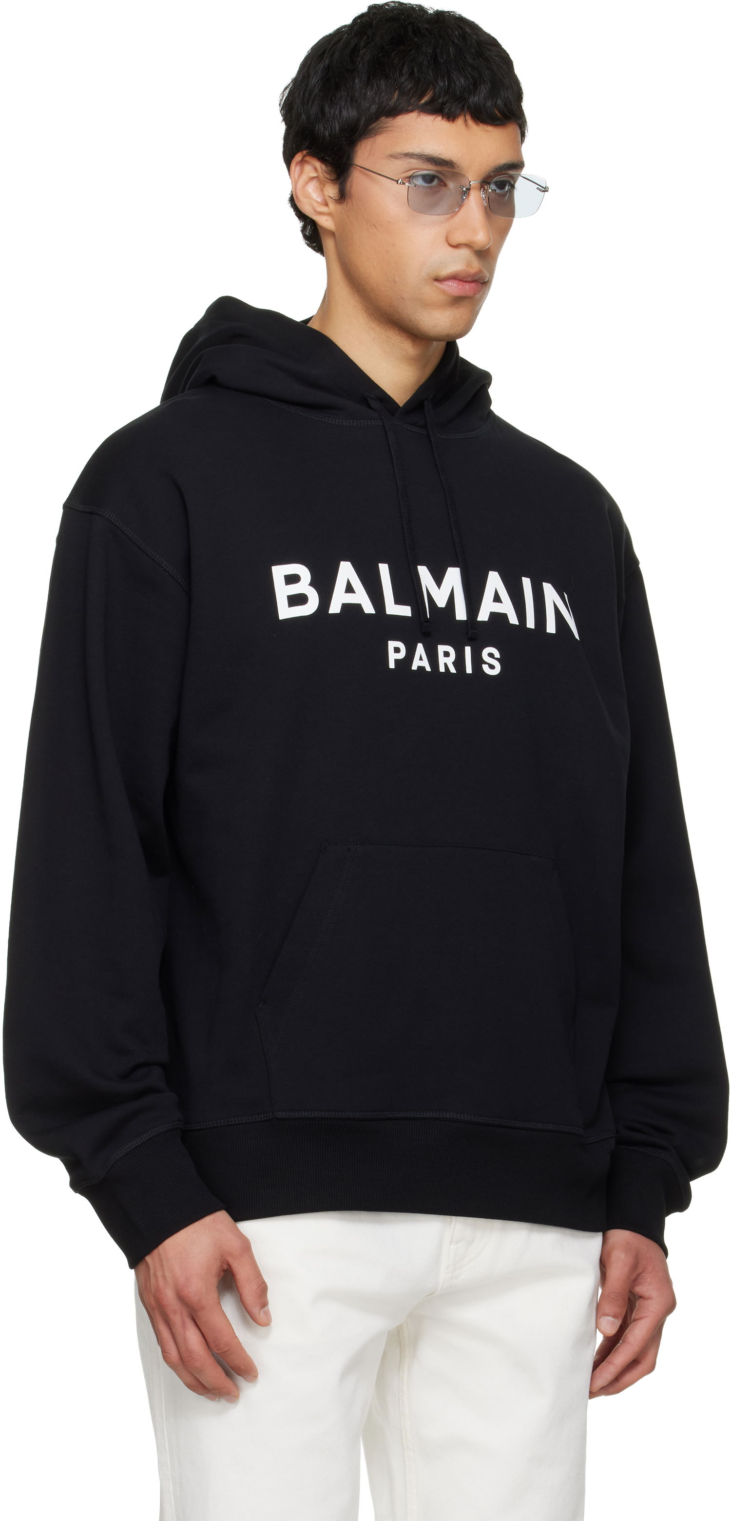 Суитчър Balmain Balmain Printed Cotton Hoodie Черно | GH1JR007BD45, 1