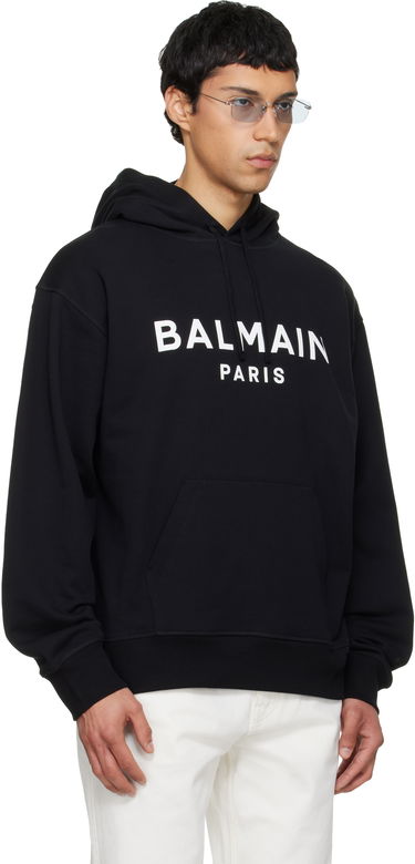 Суитчър Balmain Balmain Printed Cotton Hoodie Черно | GH1JR007BD45, 1
