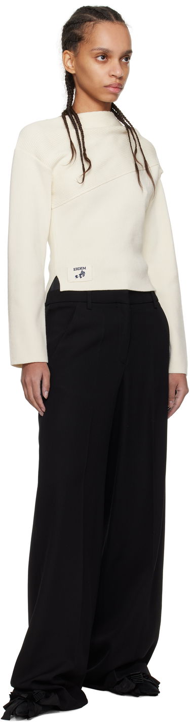 Пуловер Erdem Erdem Drape Detail Ribbed Knit Sweater Бяло | PS25_KT7_WWRK, 3