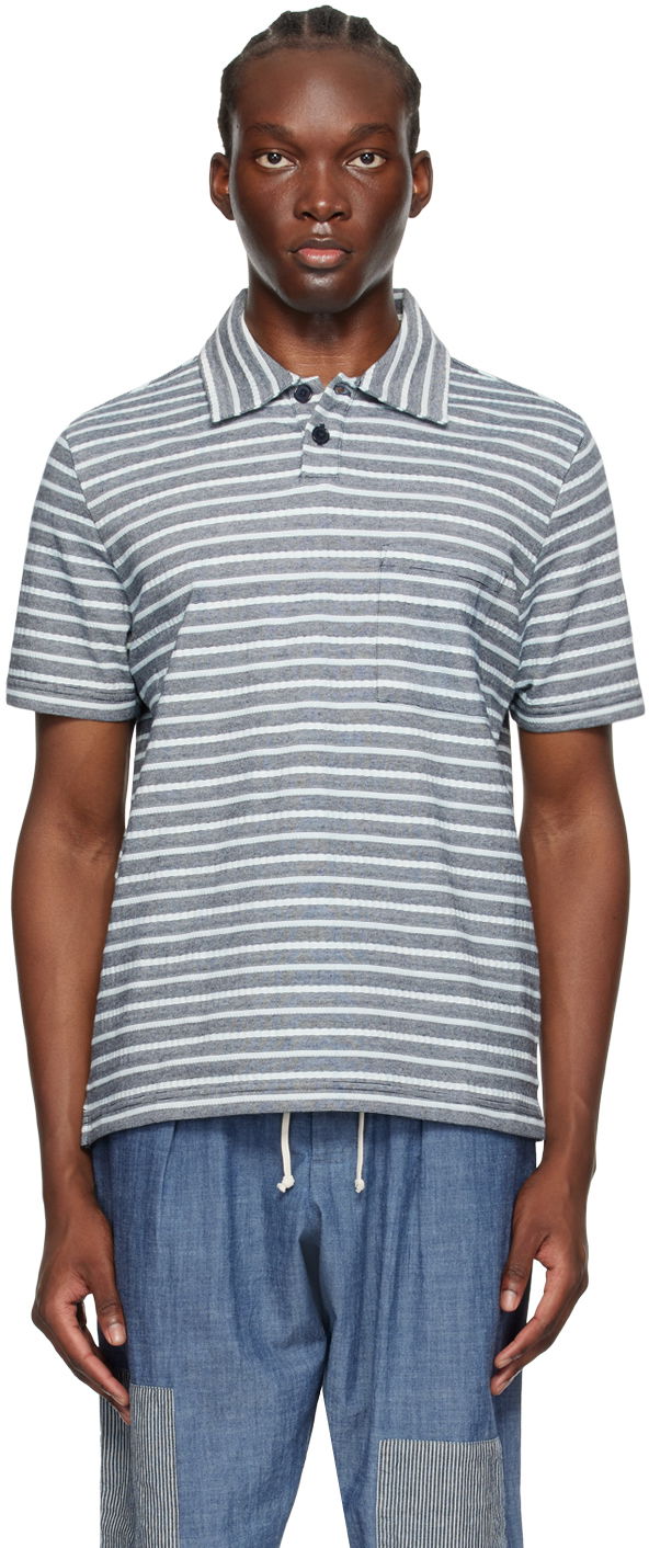Поло тениска Universal Works Universal Works Newlyn Striped Polo Синьо | P3088, 0