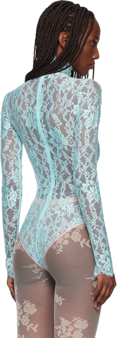 боди Valentino Sheer High-Neck Long-Sleeve Floral Lace Bodysuit Тюркоазено | 7B0MR01Z9TS, 2