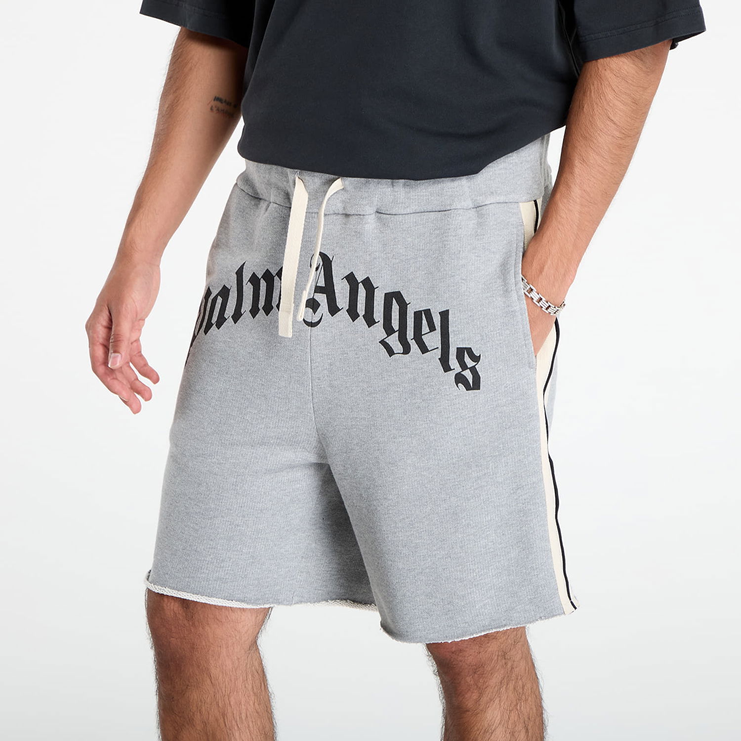 Къси панталони Palm Angels Palm Angels Curved Logo Track Sweatshorts Сиво | PMCI026F25FLE0010810, 1