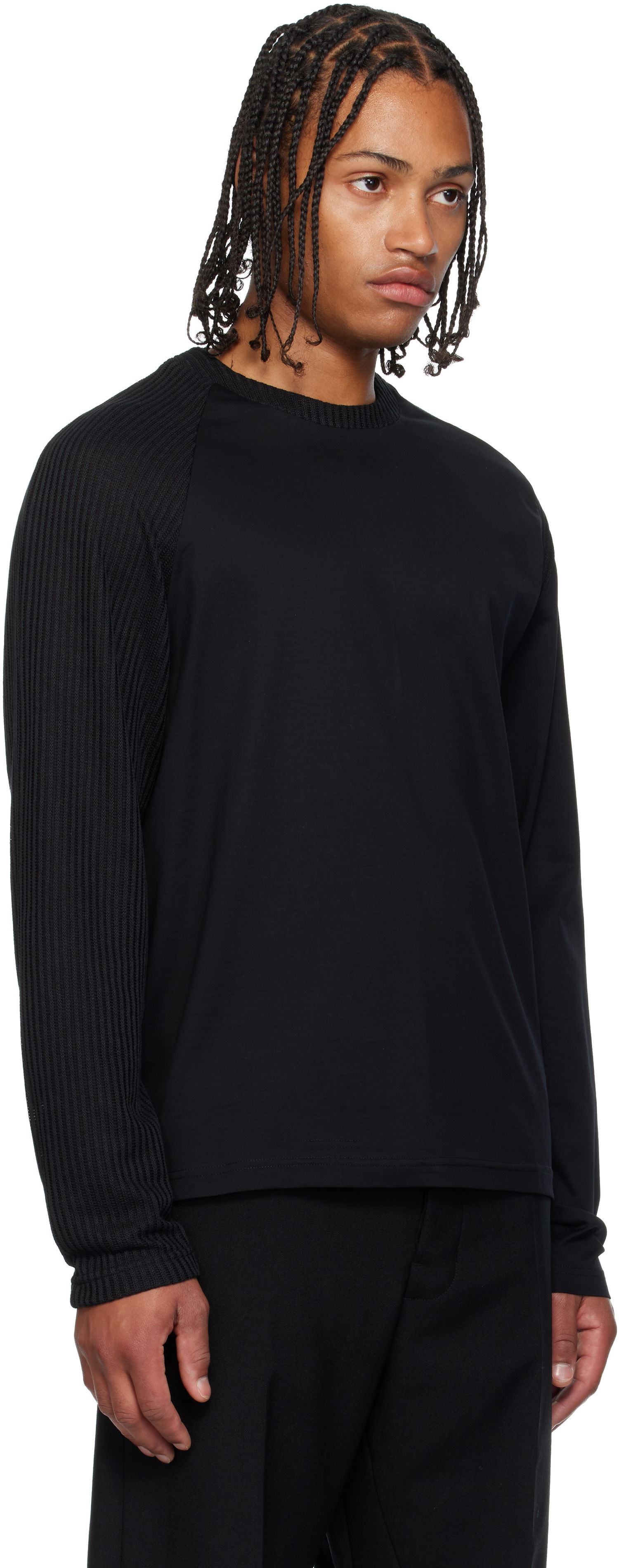 Тениска HELIOT EMIL Obscura Long Sleeve T-Shirt with Ribbed Details Черно | AW25_M_09_152_BLK01, 1