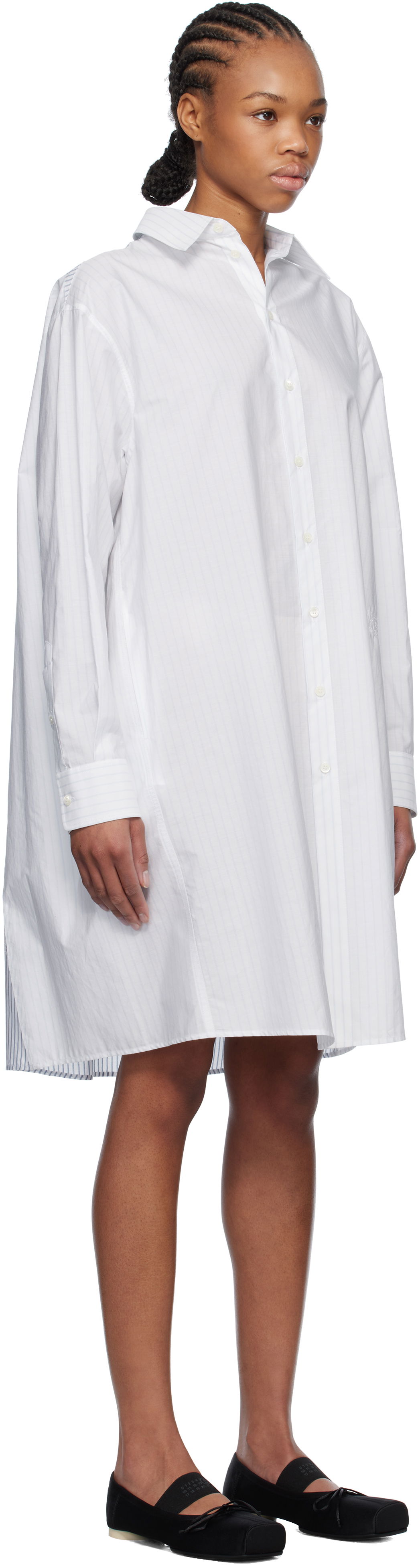 Pокля Maison Margiela MM6 Maison Margiela Spliced Striped Cotton Poplin Midi Shirt Dress Бяло | S52DD0059 M35252, 1