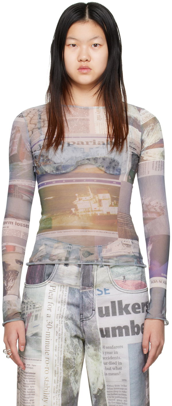 Потник Serapis Newspaper Cuts Long Sleeve T-Shirt Синьо | FW22_TT_6