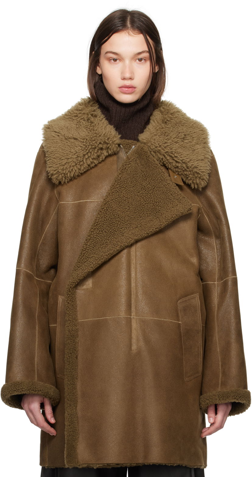 Палта LEMAIRE Lemaire Asymmetrical Shearling Coat Кафяво | CO1079 LL0037