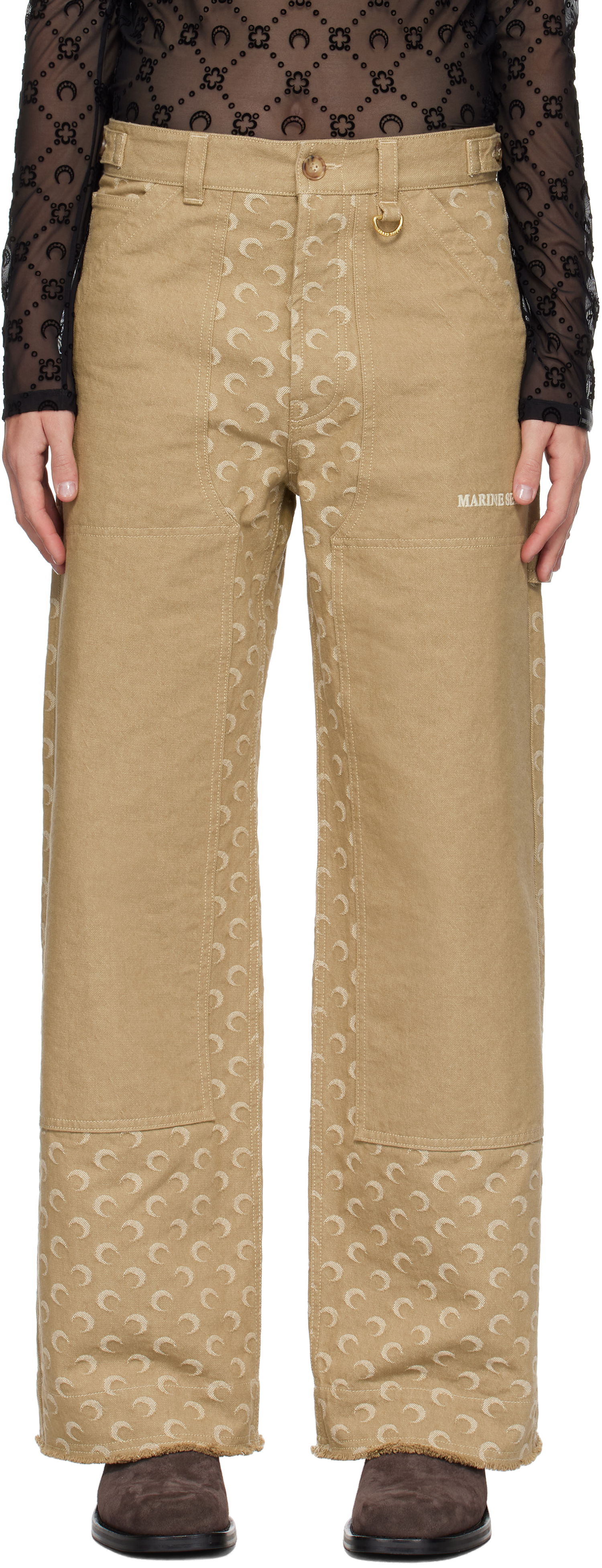 Панталони Marine Serre Workwear Pants Бежово | MPA061A CWOV0036, 0