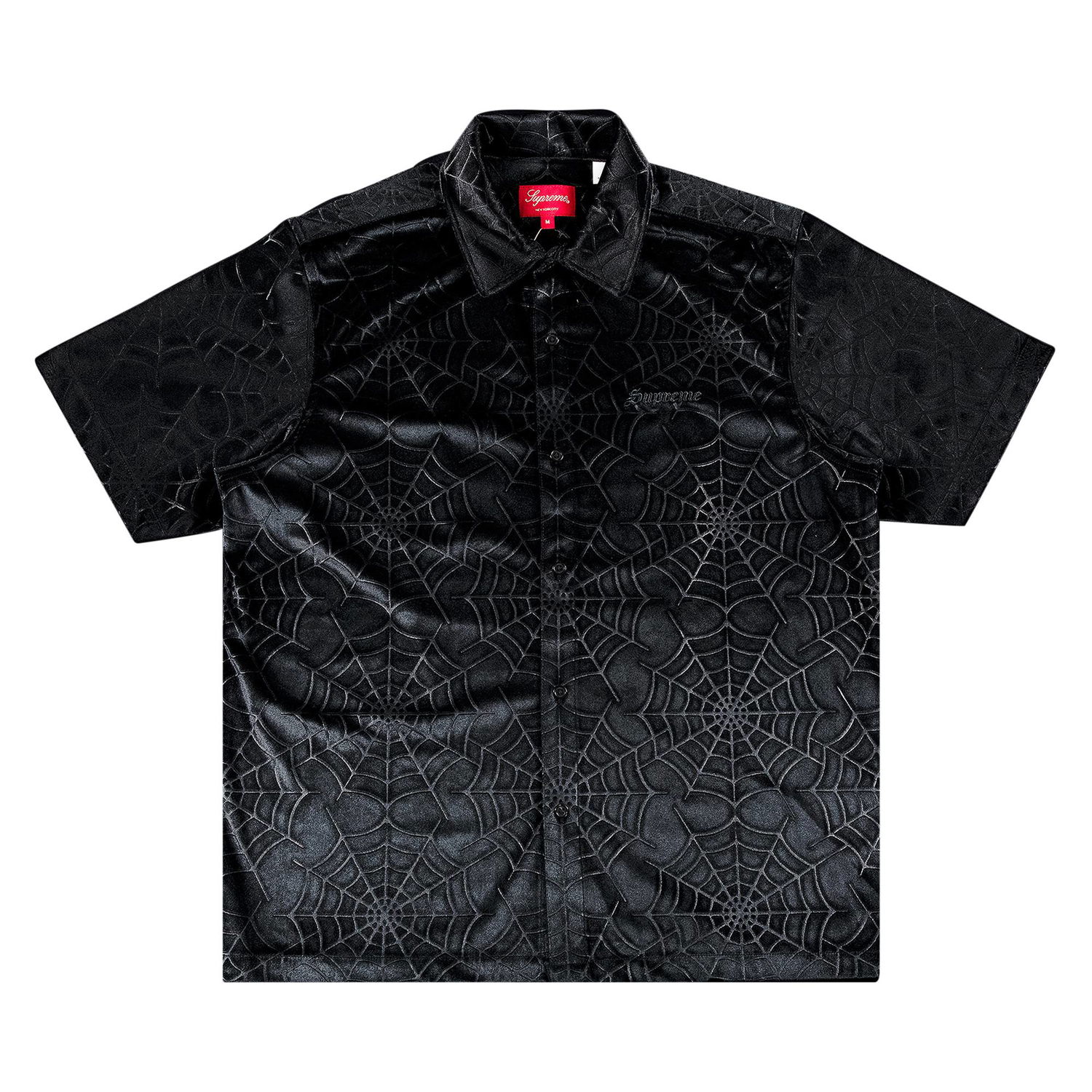 Риза Supreme Spider Web Velvet Short-Sleeve Shirt Черно | FW21S29 BLACK, 1