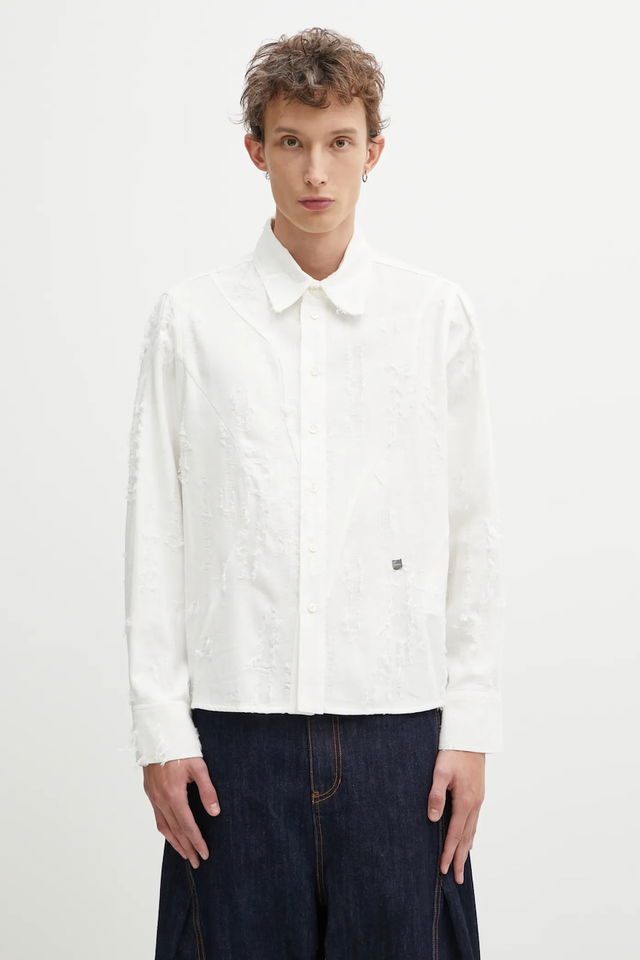 Distressed Linen Blend Regular Fit Classic Collar Shirt