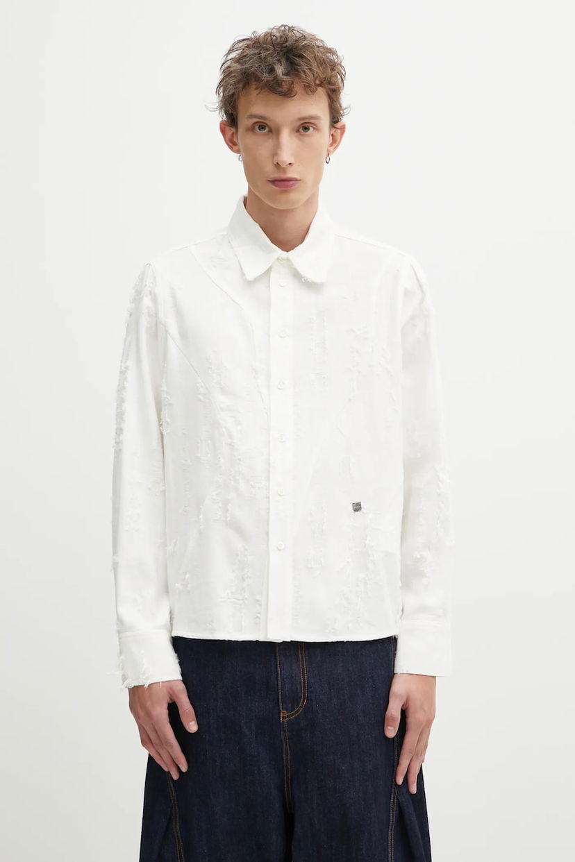 Риза ADER ERROR Distressed Linen Blend Regular Fit Classic Collar Shirt Бяло | BO01FWSH0101OW