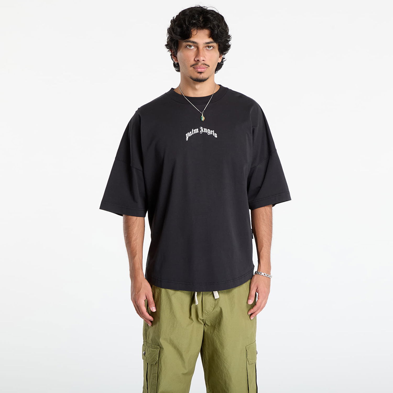 Тениска Palm Angels Palm Angels Back Curved Logo Over T-Shirt Черно | PMAA10BF25JER0011003, 0
