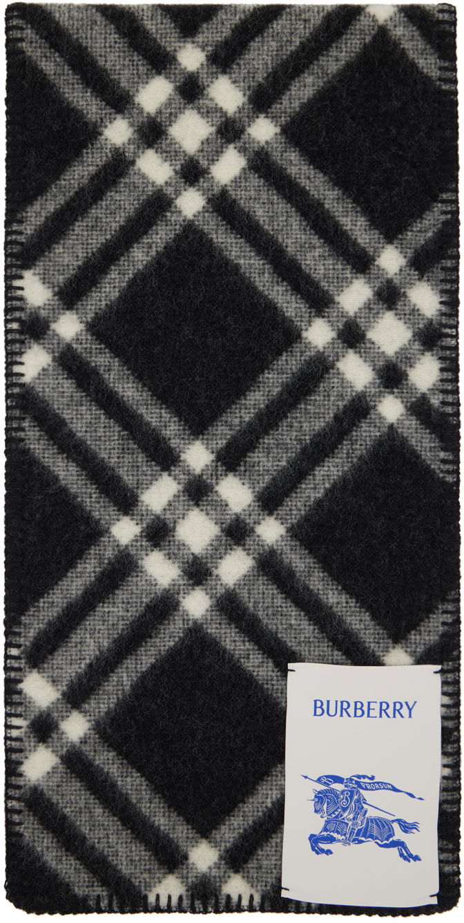 Шал Burberry Check Wool Scarf Black / Off-White Черно | 8079246