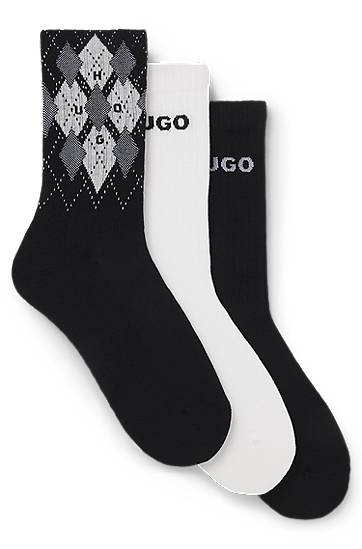 Чорапи BOSS Three-Pack of Cotton-Blend Short Socks Черно | 50543138, 0
