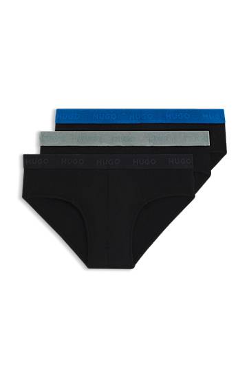 Боксерки BOSS HUGO Men's 3-Pack Stretch Cotton Briefs with Logo Waistbands Черно | 50532570, 0