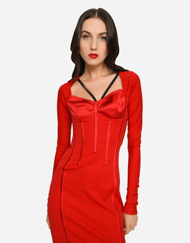 Pокля Dolce & Gabbana Viscose Calf-Length Dress With Corset Details Червено | F6AWRTFURL6R2254, 3