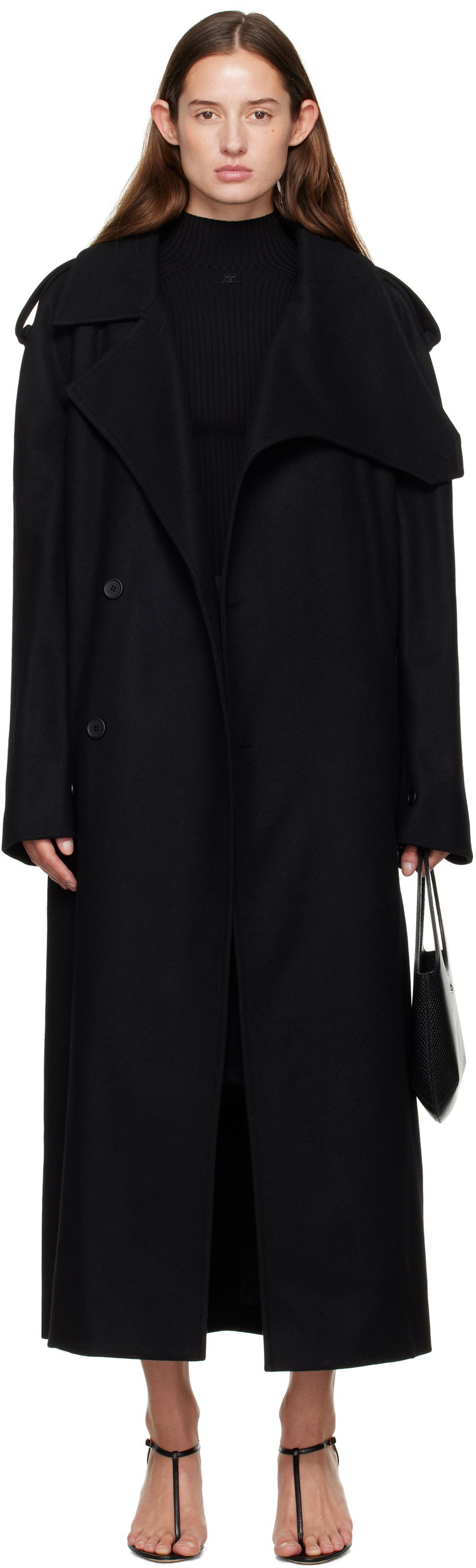 Тренчкот Courrèges Courrèges Oblique Wool Trench Coat Черно | 325CMA236WO0036