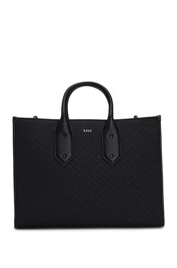 Голяма пазарска чанта BOSS BOSS Monogram-Twill Tote Bag with Faux-Leather Trims Черно | 50535980