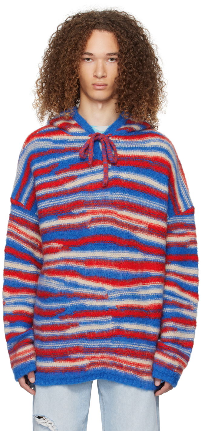 Пуловер ERL ERL Striped Knit Hoodie Червено | ERL07N015, 0
