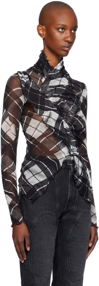 Риза Jean Paul Gaultier Jean Paul Gaultier Distorted Tartan Long Sleeve T-Shirt Черно | 24/31-F-TO237-T573-000201, 1