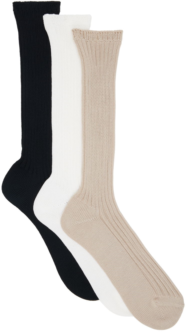 Чорапи AURALEE Ribbed Knee-High Socks, Three-Pack Бежово | A24SS05SX, 0