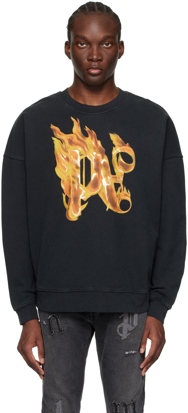 Суитчър Palm Angels Burning Monogram Sweatshirt Черно | PMBA074R24FLE0041076