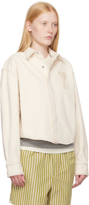 Риза AMI AMI Paris Ami de Coeur Cropped Denim Shirt Бяло | FSH168.DE0039, 1