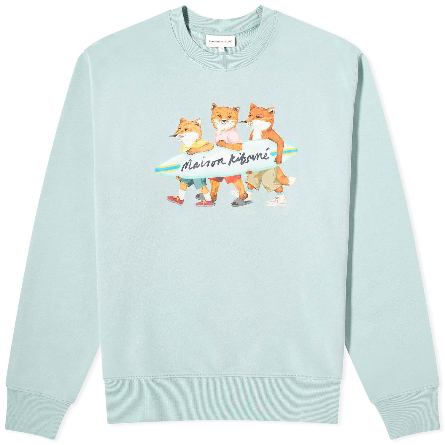Суитчър MAISON KITSUNÉ Maison Kitsuné Surfing Foxes Crew Sweat Тюркоазено | MM00310KM0129-P417, 0