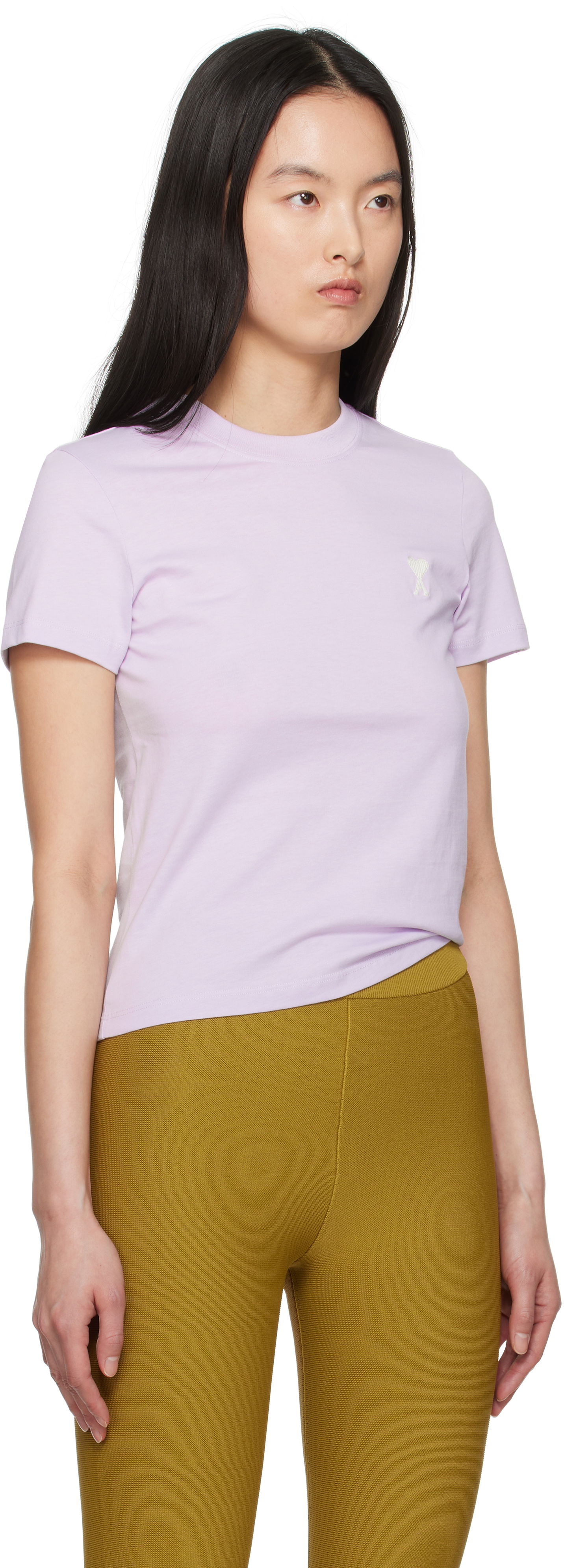 Съкратен топ AMI Cotton Cropped T-shirt Лилаво | FTS060.724, 1