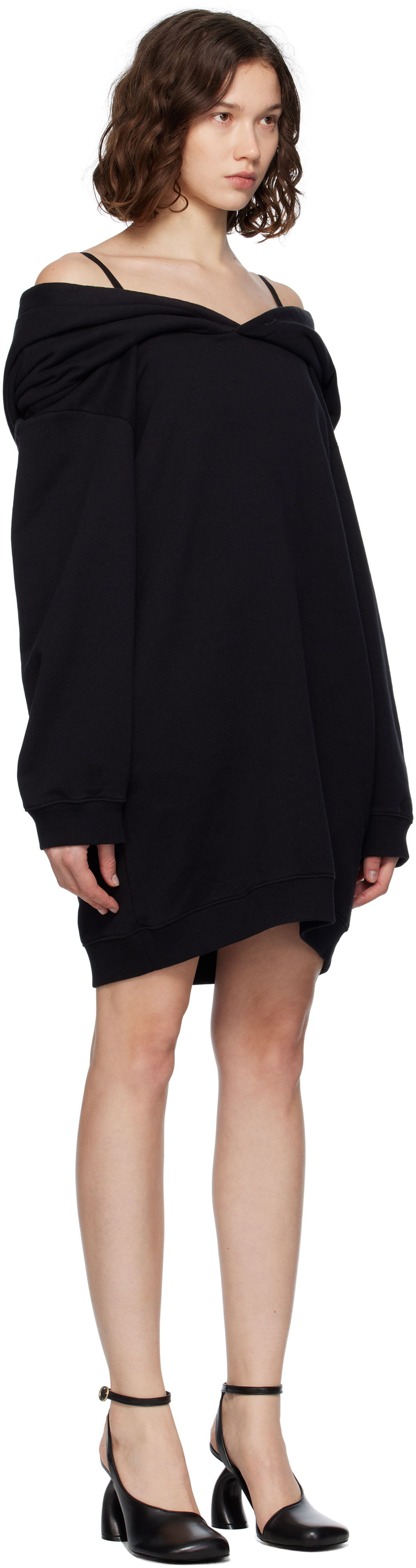 Pокля Maison Margiela MM6 Maison Margiela Off-The-Shoulder Sweatshirt Dress Черно | S52DD0074 M25014, 1