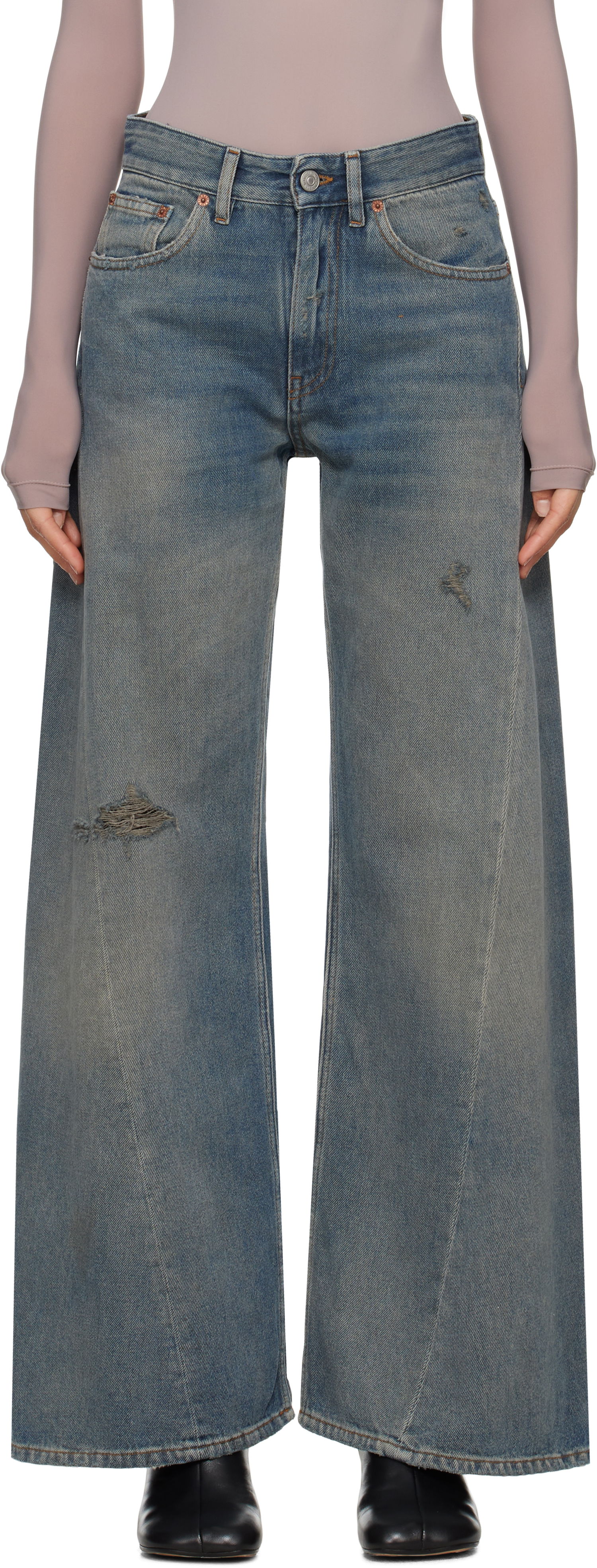 Дънки Maison Margiela MM6 Maison Margiela Distressed Wide-Leg Jeans Синьо | S52LA0238 M30017, 0