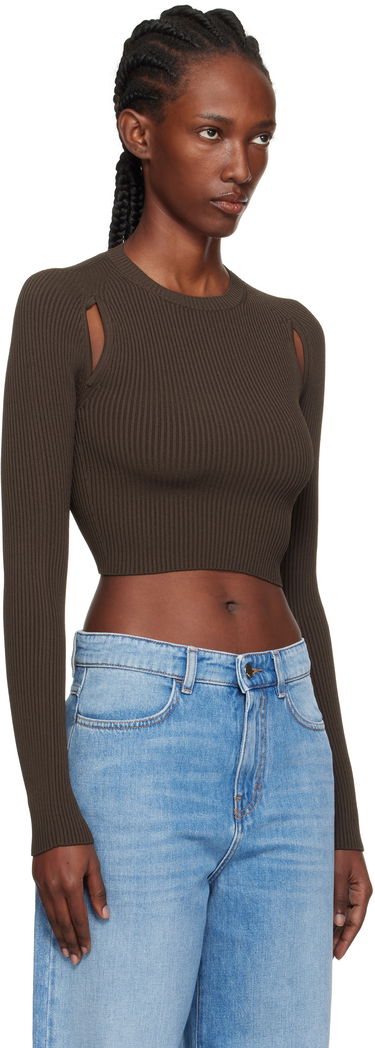 Пуловер Max Mara Max Mara Ala Cutout Ribbed Knit Sweater Кафяво | 2511361173600, 1