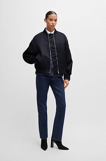 Яке бомбър BOSS Water-repellent bomber jacket with zipped sleeve pocket Тъмно синьо | 50518933, 1