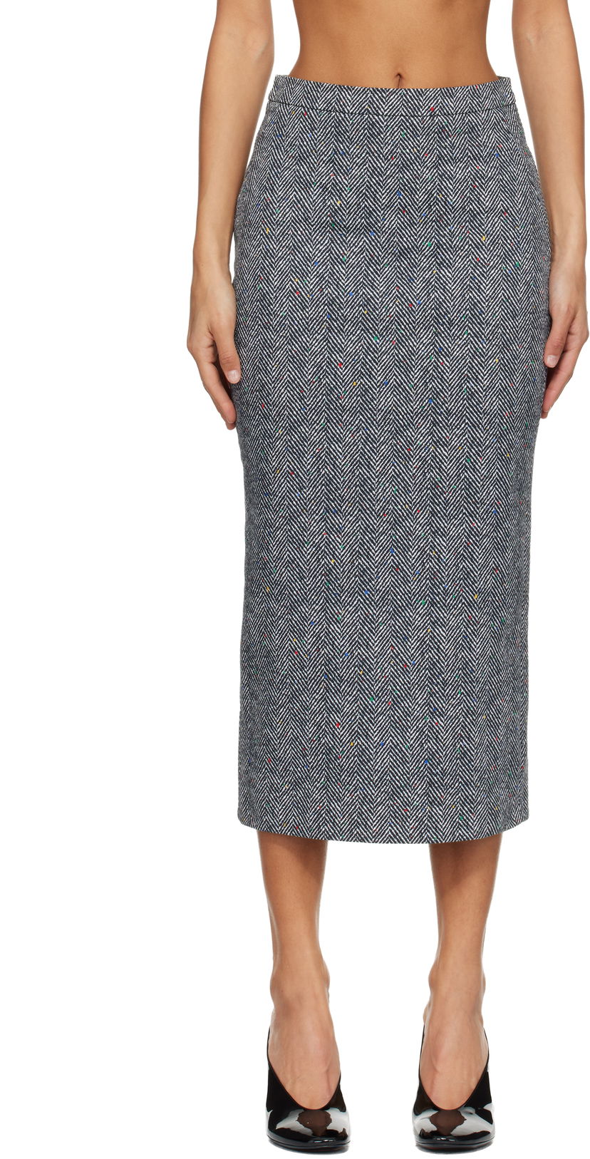 Пола Givenchy Givenchy Low Waist Kick Back Herringbone Tweed Midi Skirt with Colorful Flecks Многоцветен | BW40YP168S004