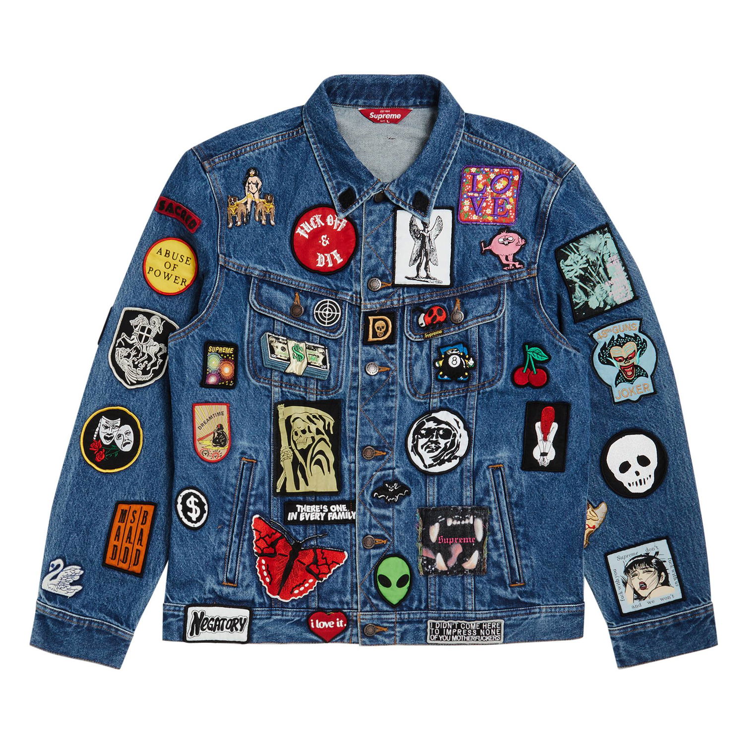 Яке Supreme Patches Denim Trucker Jacket Тъмно синьо | SS18J53 BLUE, 1