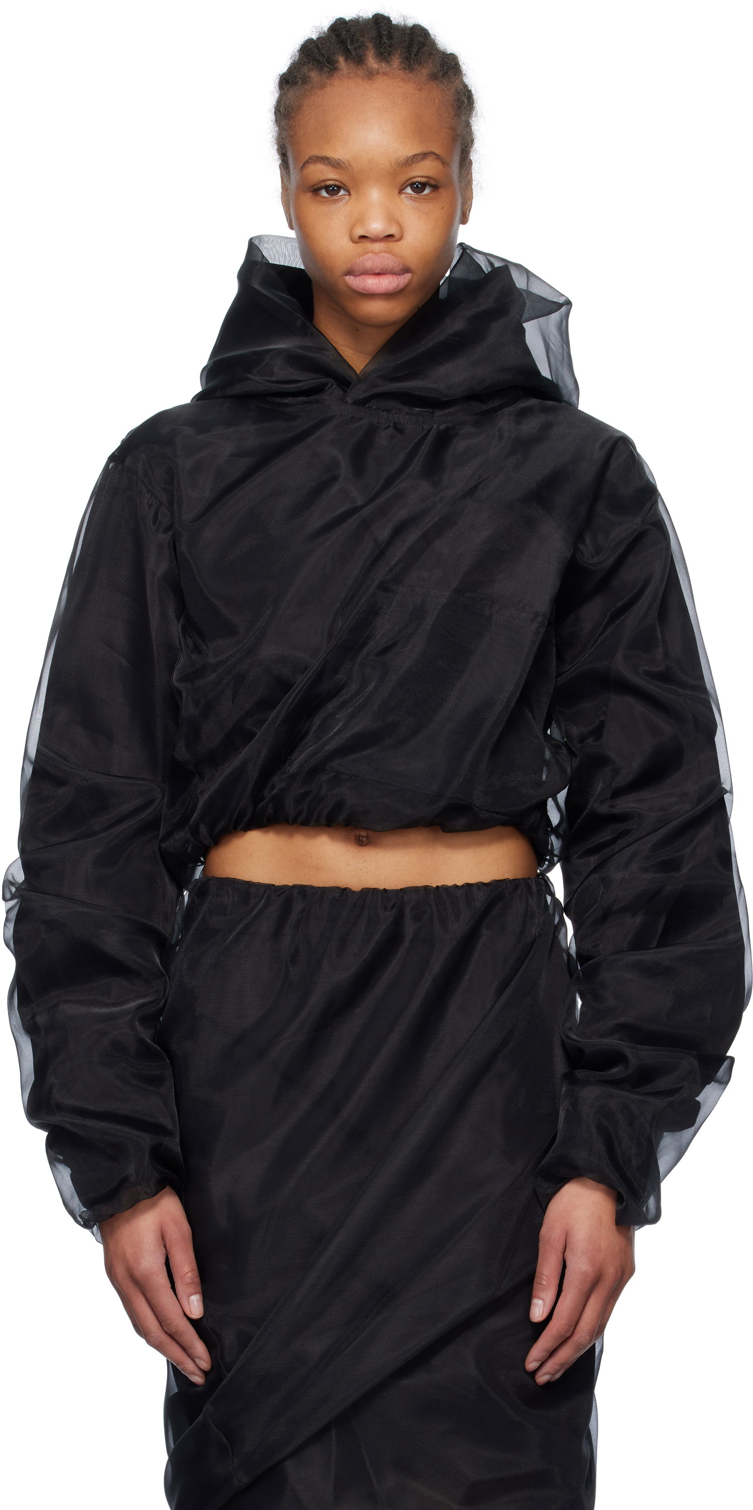 Суитчър We11done We11done Layered Cropped Hoodie Черно | WD-BL0-25-117-W-BK, 0