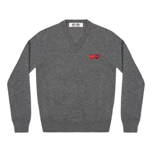 Пуловер Comme des Garçons PLAY V-Neck Double Emblem Pullover Сиво | AZ-N056-051-3