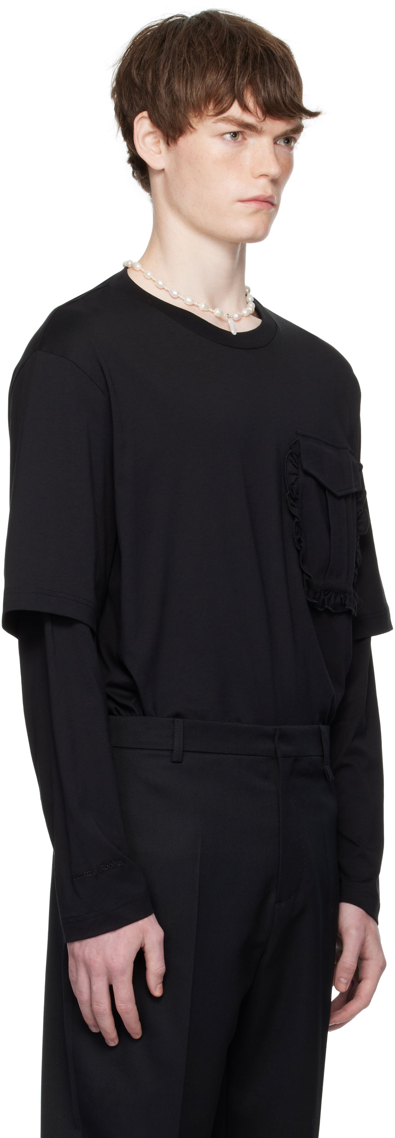 Тениска Simone Rocha Simone Rocha Layered Ruffle Pocket Long Sleeve T-Shirt Черно | 5379 0553, 1