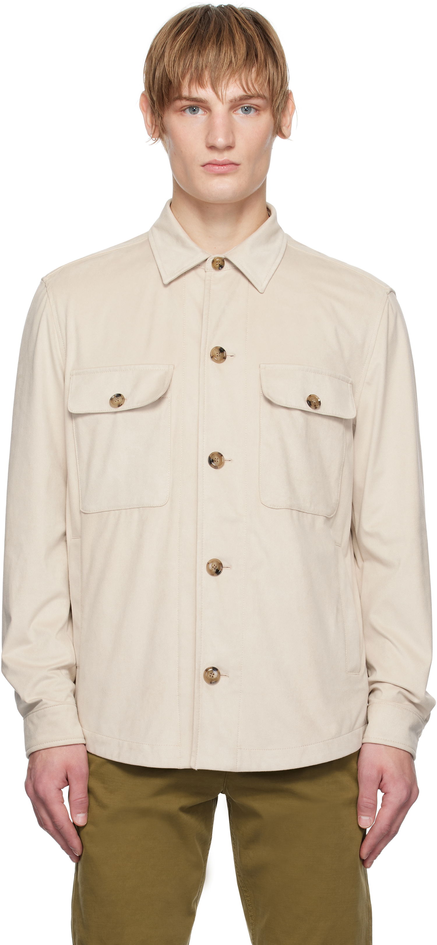 Риза BOSS Flap Pocket Faux-Suede Jacket Бежово | 50535666, 0
