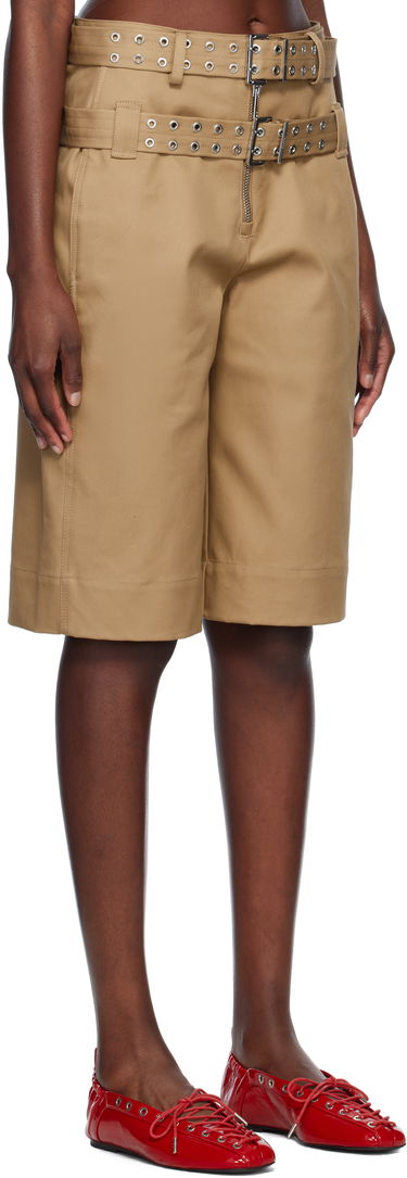 Къси панталони GANNI GANNI Bonded Cotton Shorts with Belt Бежово | W0527, 1
