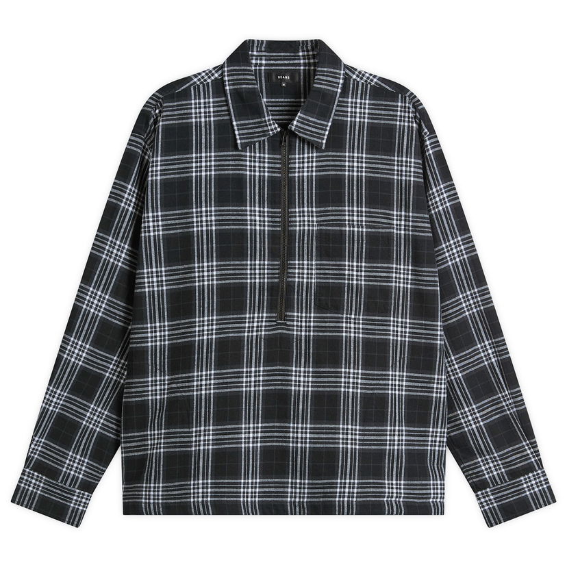 Риза BEAMS Half Zip Pullover Shirt Check Черно | 1111-1245-147-19