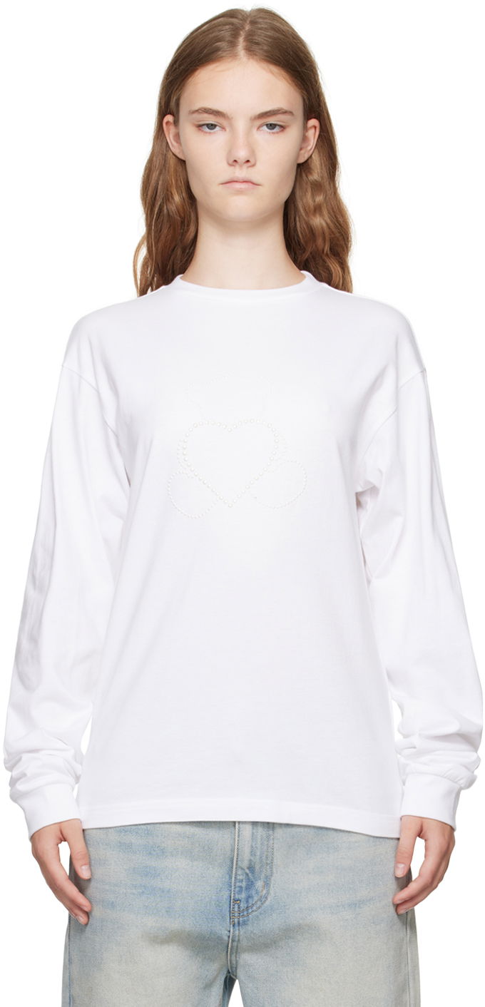 Тениска We11done Pearl Bear Long Sleeve T-Shirt Бяло | WD-TT2-24-781-U-WH, 0